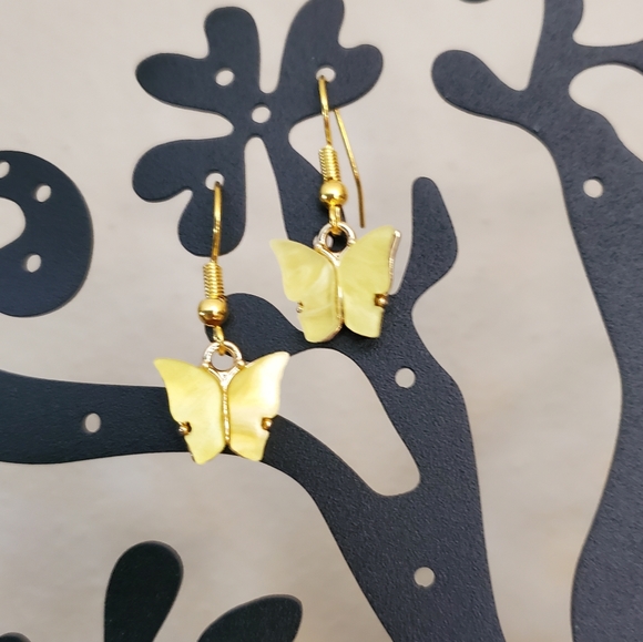 Yellow Butterfly Earrings - Picture 7 of 7